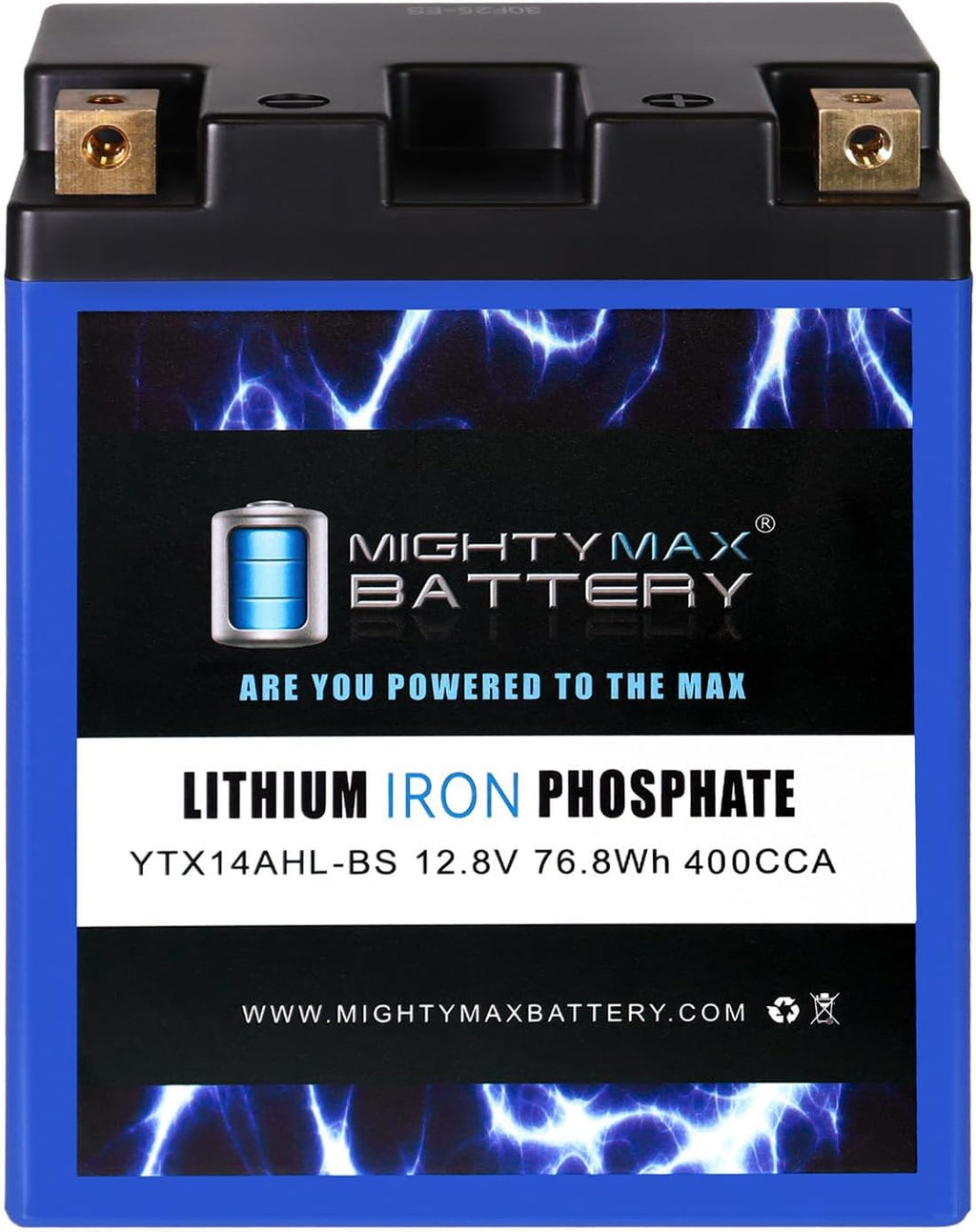 Mighty Max Battery YTX14AHL-BS LIFEPO4-12 Volt 12 AH, 400 CCA, Lithium Iron Phosphate (LiFePO4) Battery