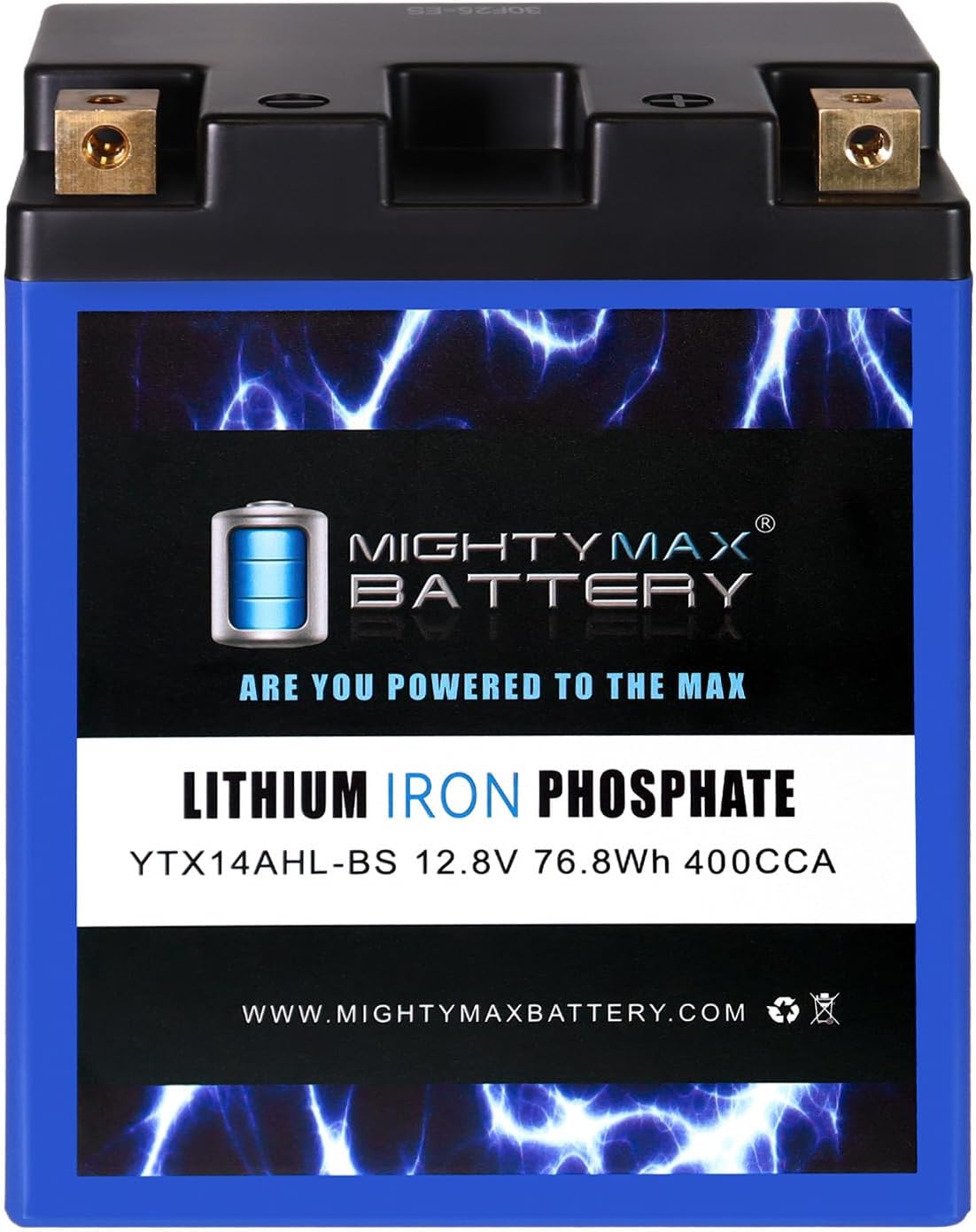 Mighty Max Battery YTX14AHL-BS LIFEPO4-12 Volt 12 AH, 400 CCA, Lithium Iron Phosphate (LiFePO4) Battery