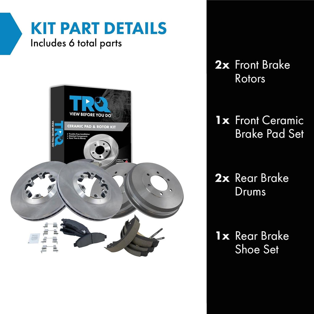 TRQ Front and Rear Brake Pad & Rotor, Shoe & Drum Kit compatible with Chevrolet GMC Isuzu