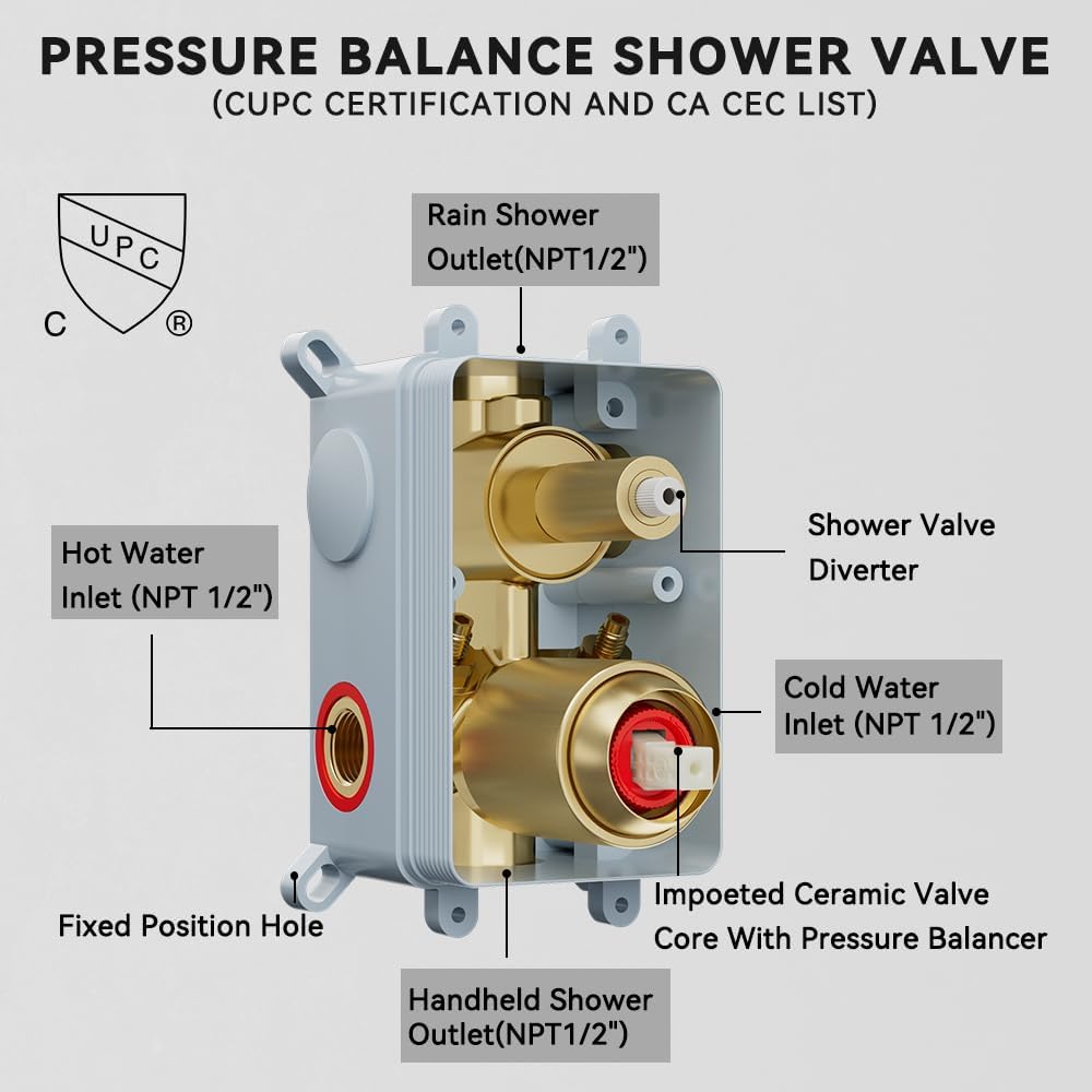 Shower System Shower Faucet Set, STARBATH 10' Wall Mount Rain Shower Head and Handheld Spray for Two Person, Rainfall Shower System with Diverter Valve and Trim Kit Complete,Brushed Gold