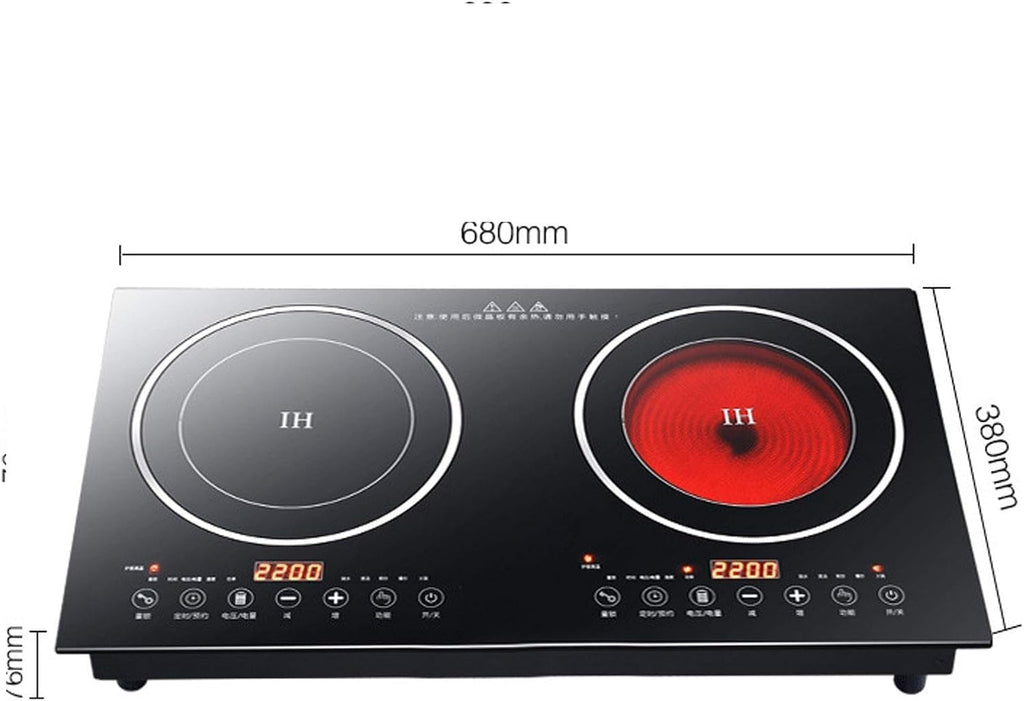 110V 2600W Double Electric Cooktop,1200W Induction Cooktop + 1400W Ceramic Stove, 8 Gear Power Levels, Child Lock, Timer, LED Touch Control for Kitchen Resturant