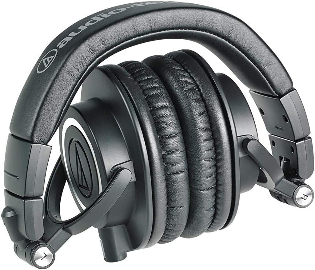 Audio Technica ATH-M50X Professional Studio Monitor Headphones Black Bundle with Pig hog 25ft Extension Cable & Liquid Polishing Cloth with Detachable Cable