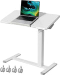 Gibbon Mounts 32inch Rolling Laptop Desk, 180° Tiltable Mobile Standing Desk Height Adjustable, Overbed Bedside Table, Portable Computer Desk with Lockable Wheels, Foldable Cart for Home Office, White