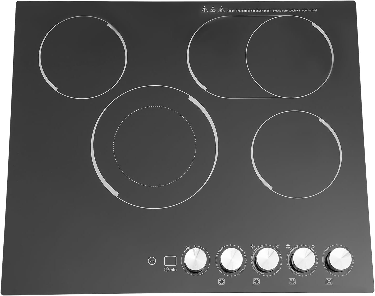 Induction Cooker, Built-In Electric Cooktop 4 Burners Electric Stove Top, 3400W Microcrystalline Panel Cooktop, 5 Power Levels, Knob Control, LED Screen, Child Safety Lock,110V