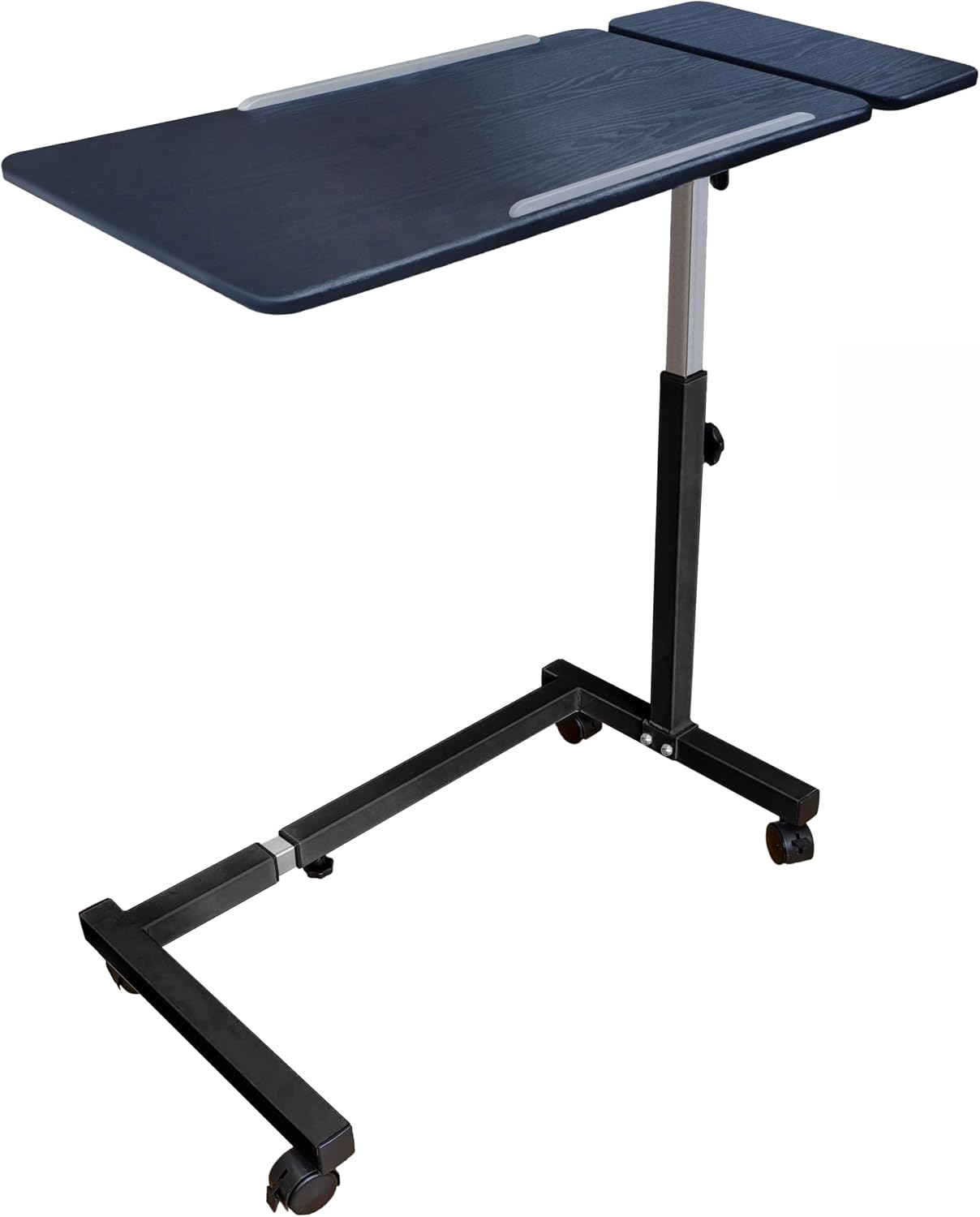 Recliner Table, Over the Bed Table with Wheels, Adjustable Width & Height, with Split Tilt Design & 4 Caster Wheels with Brakes (Black Oak Tabletop, Black Base)