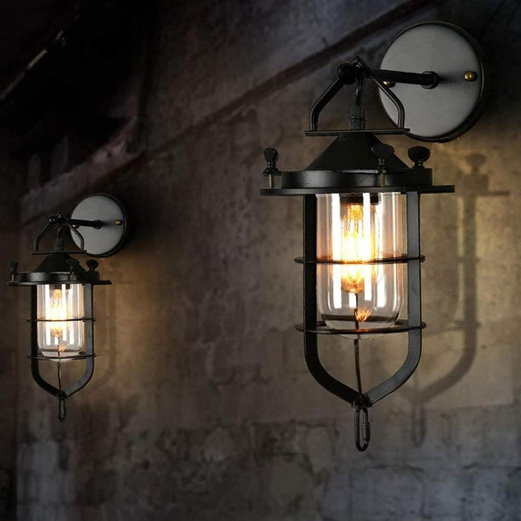 Sconce Wall Lighting Retro Wall Lamp Wrought Iron Bar Glass Iron Mesh Wall Lamp E27 is Suitable for A Variety of Light Sources Bathroom Light Fixtures