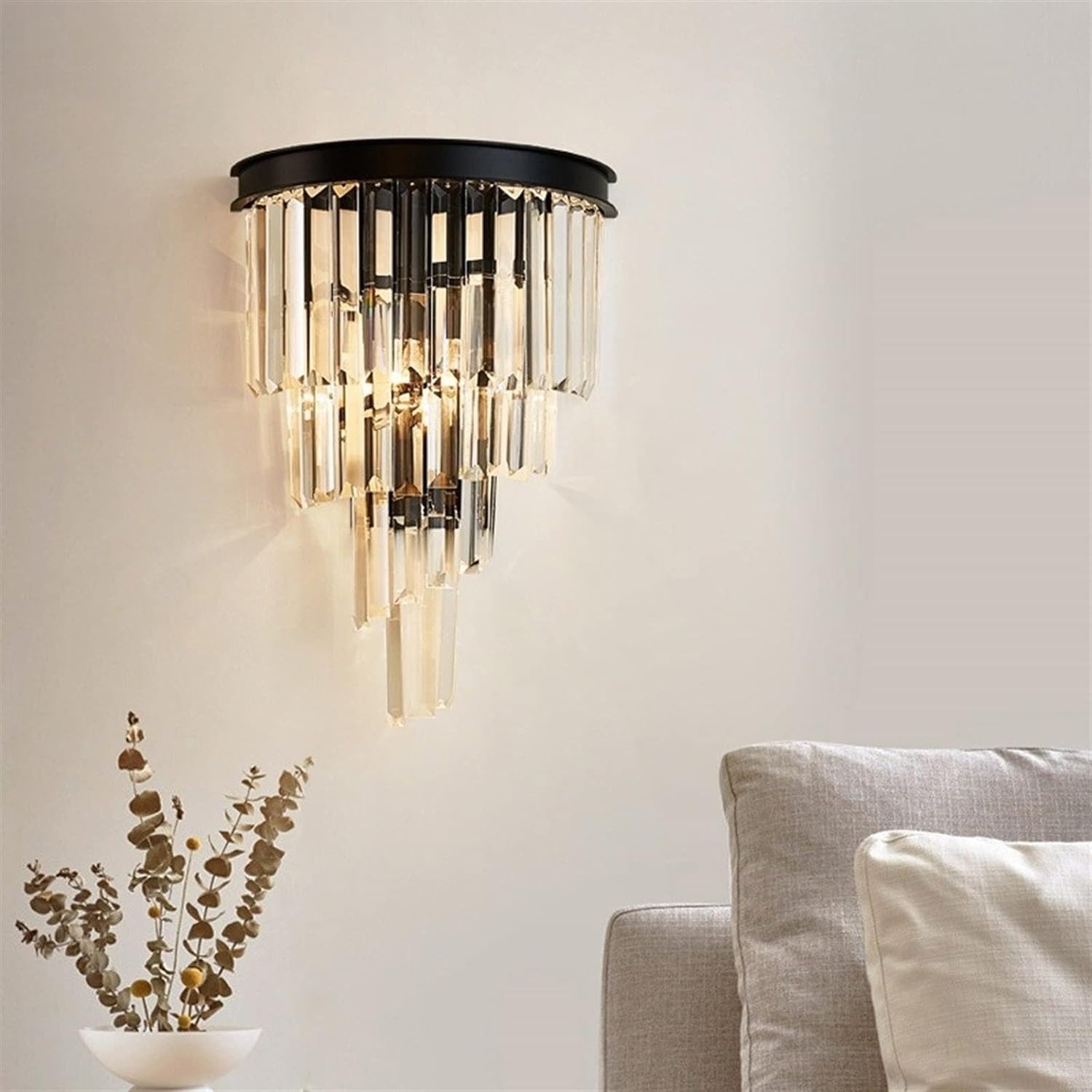 American Modern Crystal Glass l Lamp - Home Bedroom Bathroom l Light Black Wrought Iron Metal l Sconce,elier