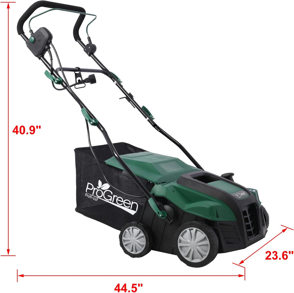 2-in-1 16' Walk Behind Scarifier, 15 Amp Electric Dethatcher Scarifier, Lawn Dethatcher for Yard Lawn Garden Care, Removable Collection Bag Extra Large 58QT (16 inch)