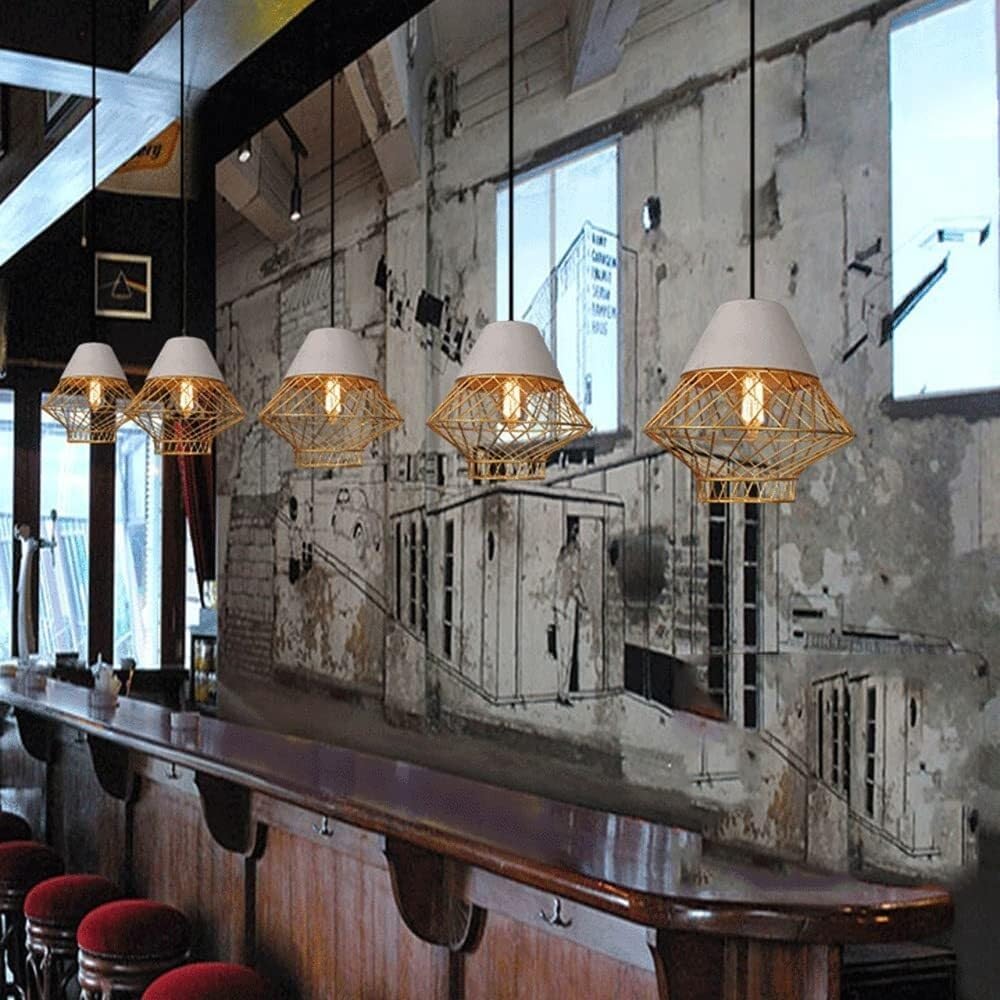 Modern Ceiling Light Chaner Wrought Iron Simple Pendant Light Minimalist Industrial Fixture Farmhouse Lighting Fixture Single Head Small Hanging Light(Gold)