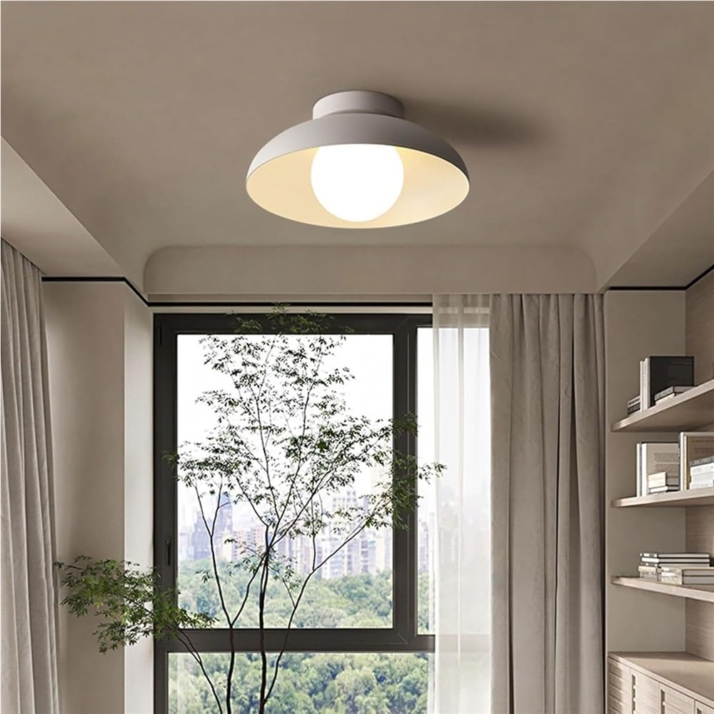 Japanese Style Hanging Lamp G9 Ceiling Light Round Glass Wrought Iron Fixture for Aisle Corridor Kitchen Bedroom Porch Homestay(White)