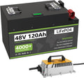 48V 120Ah Lithium Battery with 58.4V 18A LiFePO4 Battery Charger, for Home Energy Storage, Solar Back-up Power, Golf Cart, Lawn Mower, RV, Marine, and Off-Grid Application