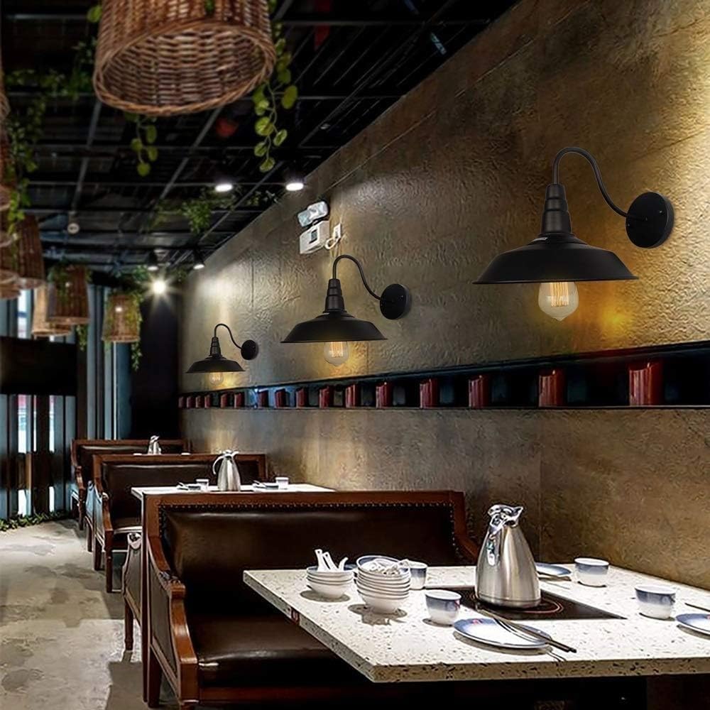 Modern Wall Mount Lamp, Loft Retro Industrial Wind Pot Cover Wall Lamp Black Gooseneck Retro Wall Lighting Fixtures Wall Sconces Simple Wrought Iron Wall Light for Aisle Corridor Warehouse B