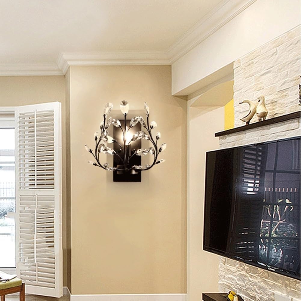 Wall Lighting Fixtures Creative Retro Crystal Wall Sconces Wrought Iron Crystal Branches Wall Light Wall Mounted Lighting Fixture for Dining Room Bathroom Bedroom Living Room Entryway