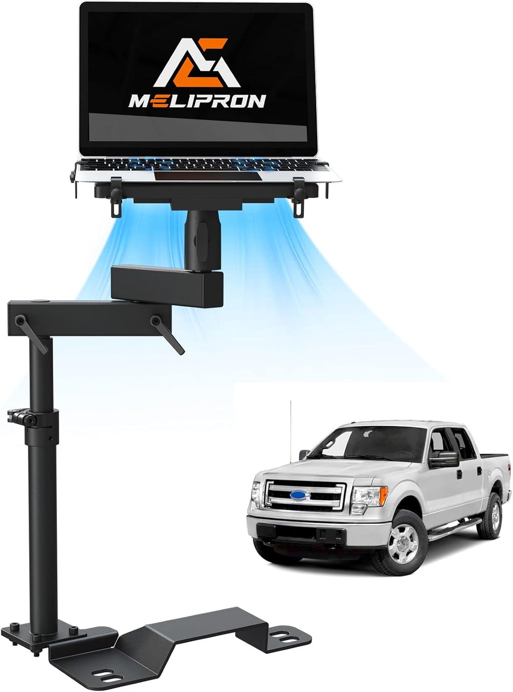 MELIPRON Truck Laptop Mount Fit for Ford F-150 2004-2014, Lincoln Mark LT 2005-2011, No-Drilling Vehicle-Specific Laptop Holder with Cooling Fan Adjustable Height for Work on The Go