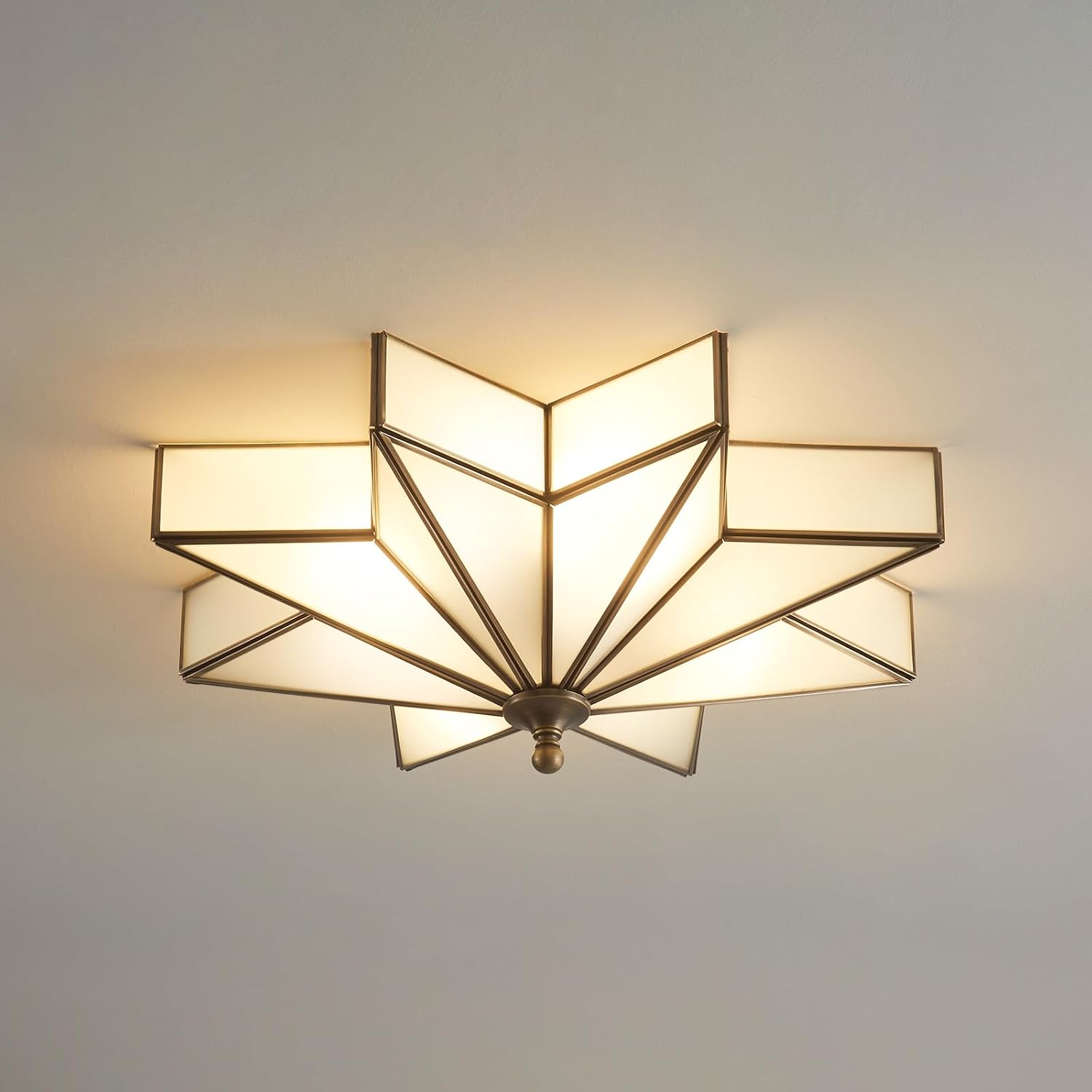 Star Brass Glass Ceiling Light - 19.5 In Black Large Flush Mount Fixture - Art Deco Mid Century Vintage Modern Moravian Lighting Light for Bedroom Dining Kitchen Foyer Farmhouse Living Room