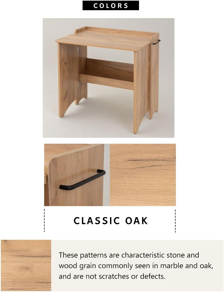 EMOOR Folding Desk TATAMU Wooden Panels (Oak), Space-Saving Rectangular Table No Assembly Easy to Fold and Store