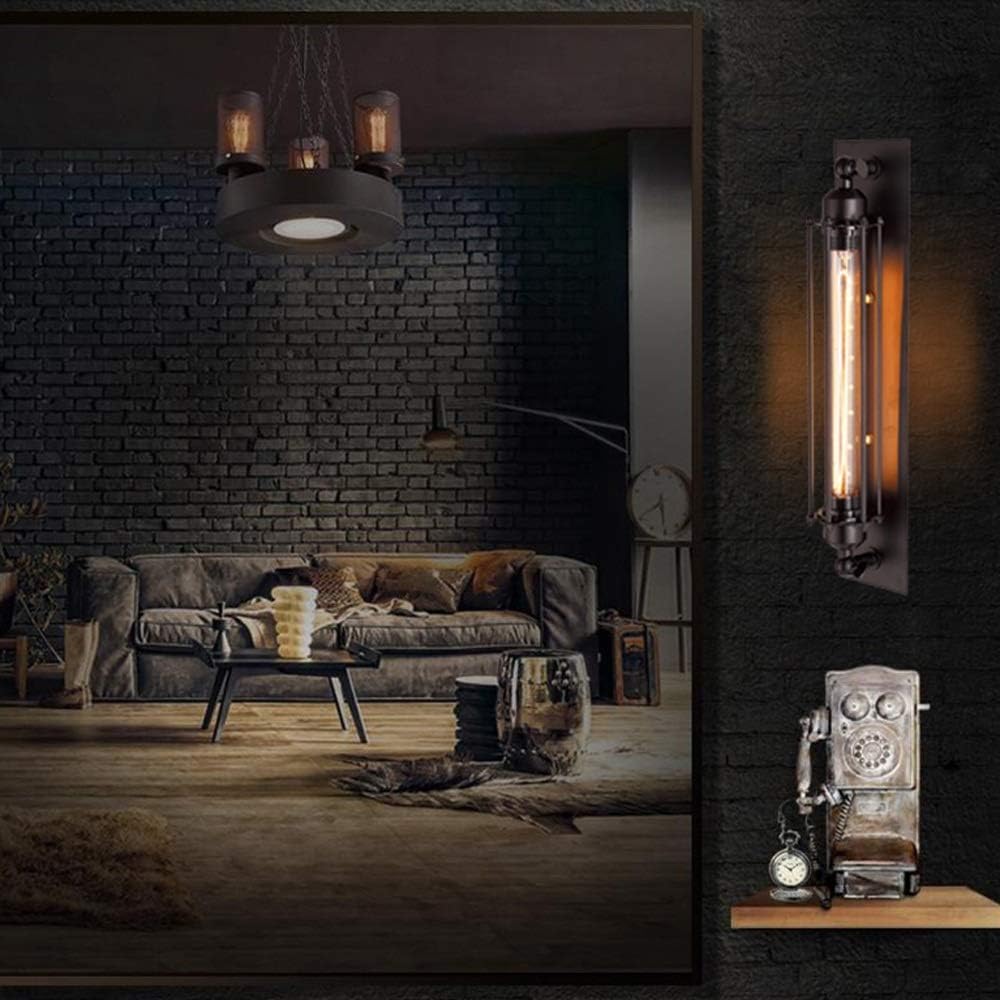 Wall lamp, V-intage Industrial Flute Wall Light Retro Metal Wrought Iron Cage Wall Lamp E27 E-dison Creative Cafe Bar Interior Home Decoration Wall Sconce Light Fixture, Black Bedside Rea