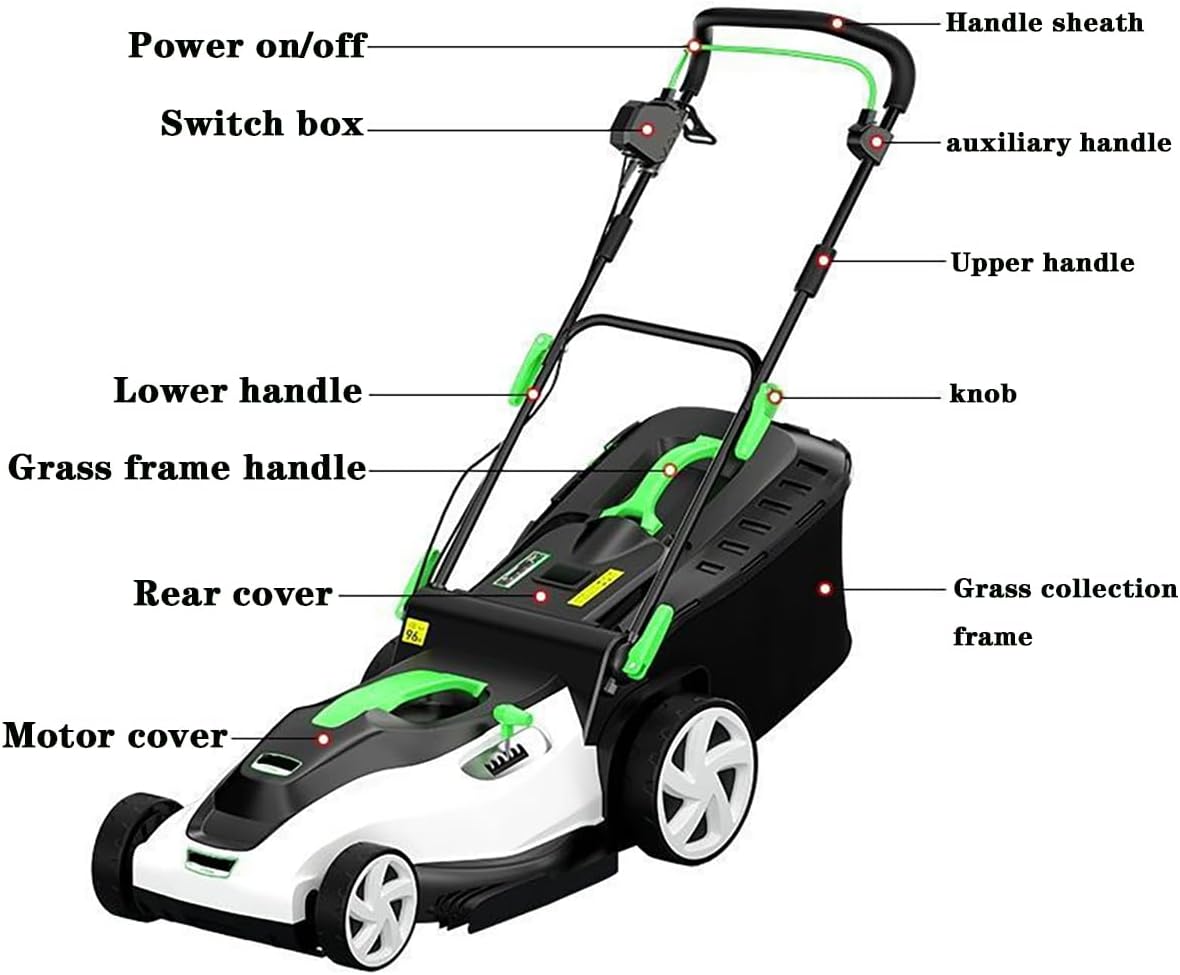 Hand Push Electric Lawn Mower, Plug-in Household Garden Lawn Mower, 6-Speed Adjustable, 30L-50L Large Capacity Grass Collection Box,1800w,20 Meter line