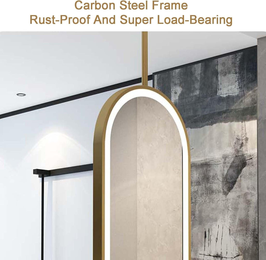 Ceiling Hanging Mirror,Oval Wrought Iron Frame Hanging Mirror,Bathroom Vanity Mirror with LED Lighting,for Bedroom Bathroom Living Room,Black-80L x 50W cm,Black-80L x 50W cm