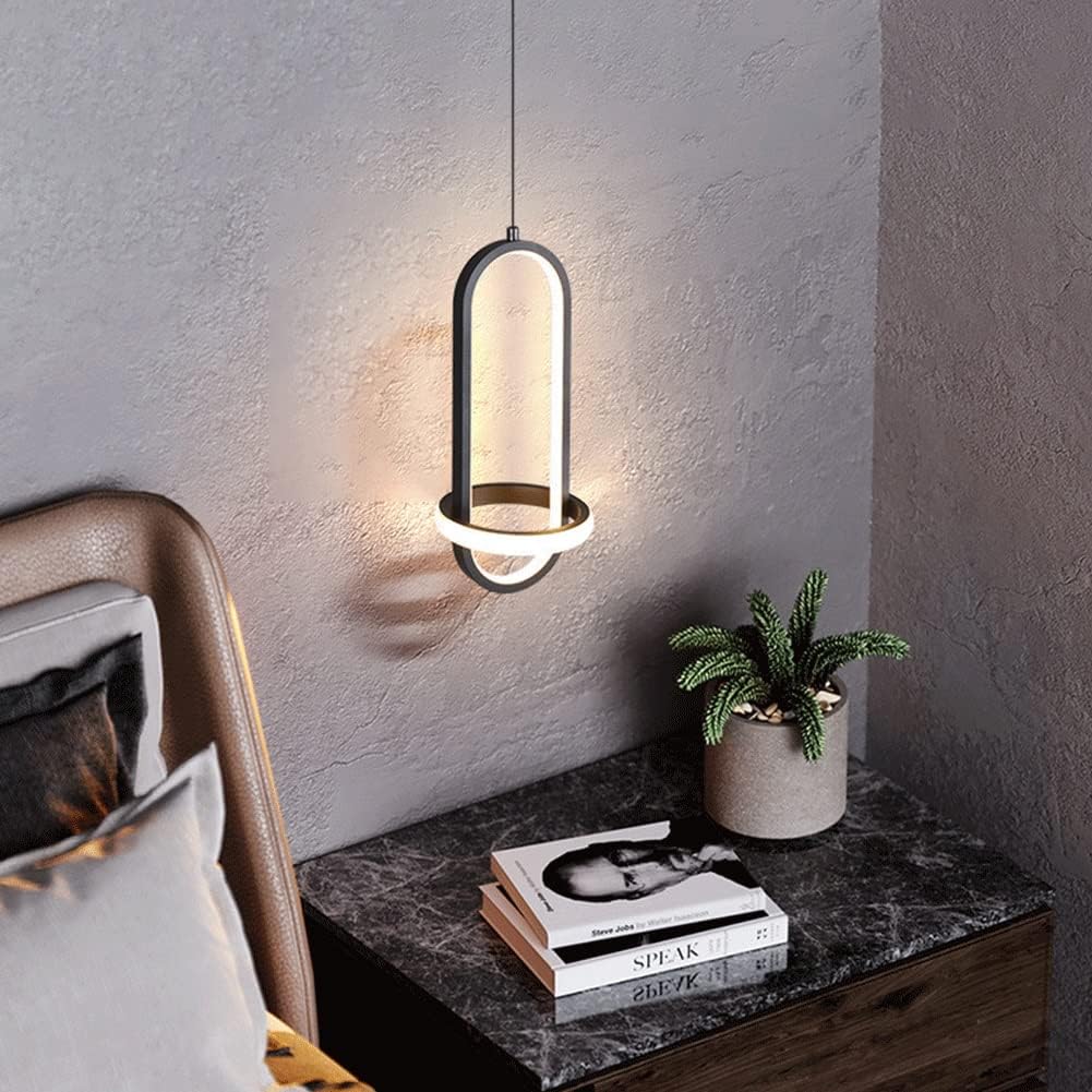Modern Chandelier Oval Metal LED Pendant Light Modern Wrought Iron Hanging Lamp Nordic Adjustable Ceiling Lighting Fixture fo Kitchen Island Dining Ro(Black-White Light)