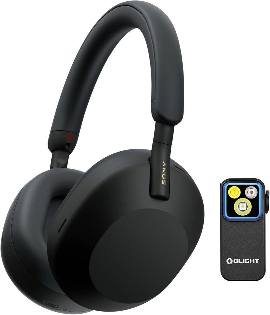 Sony WH-1000XM5 Wireless Noise Canceling Over-Ear Headphones (Black) Bundle with Rechargeable Clip-On Light (2 Items)