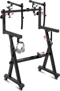 Liquid Stands Dual Piano Keyboard Stand w/ Wheels and 2nd Tier - Rolling Z Style Adjustable, Portable 2 Tier Heavy Duty Music Stand for Synths and Electric Digital Keyboards - Fits 54 61 88 Key Pianos
