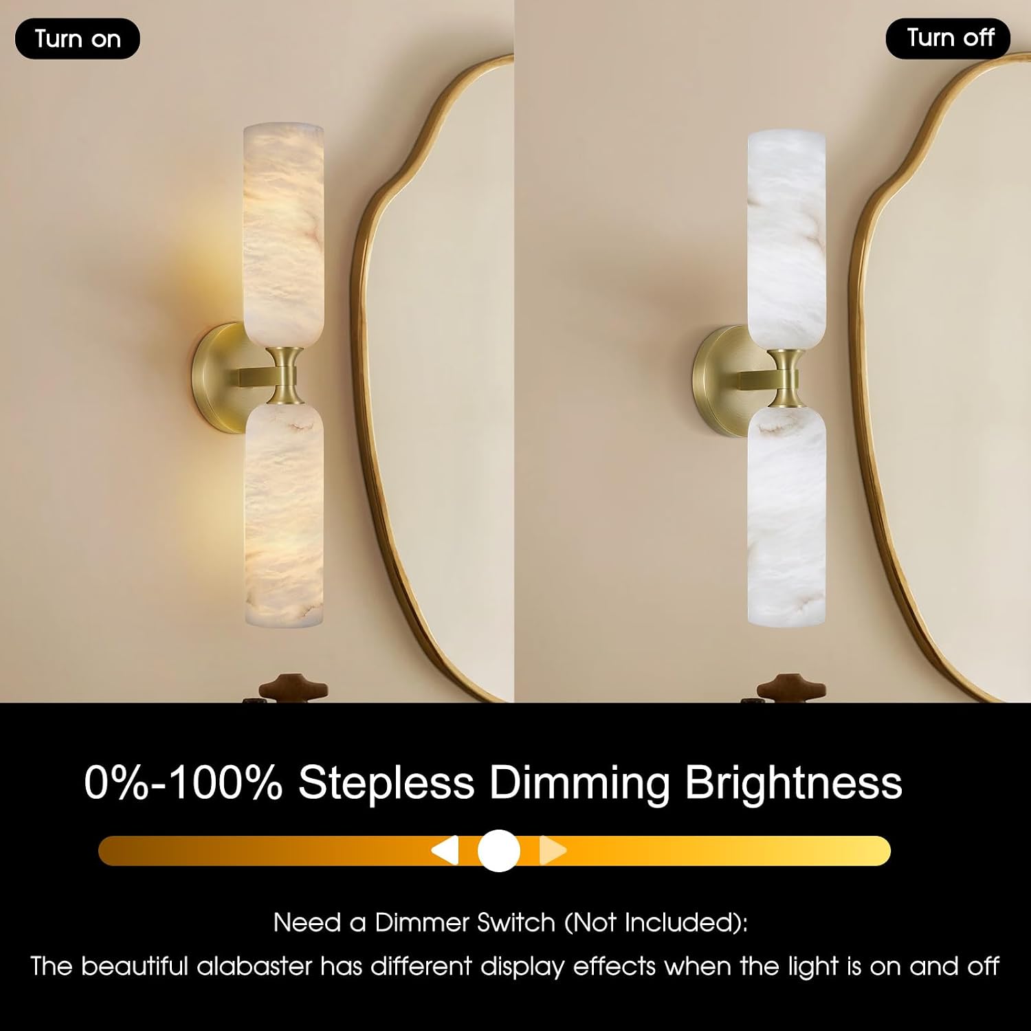 20in Alabaster Wall Sconce Antique Brass Sconces Wall Light, Imported Alabaster Modern Marble Bathroom Vanity Sconces, Gold Sconce Wall Decor, For Bedroom Living Room Staircases Hallway Foyer (1 Pcs)