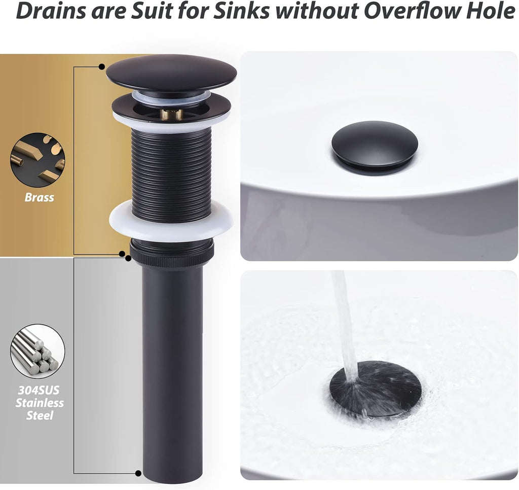 RBROHANT Black Wall Mount Faucet with Pop up Drain Set for Sink Without Overflow, Matte Black Dual Handle Wall Mounted Bathroom Sink Faucet, Brass Rough-in Valve Included, RB0735D