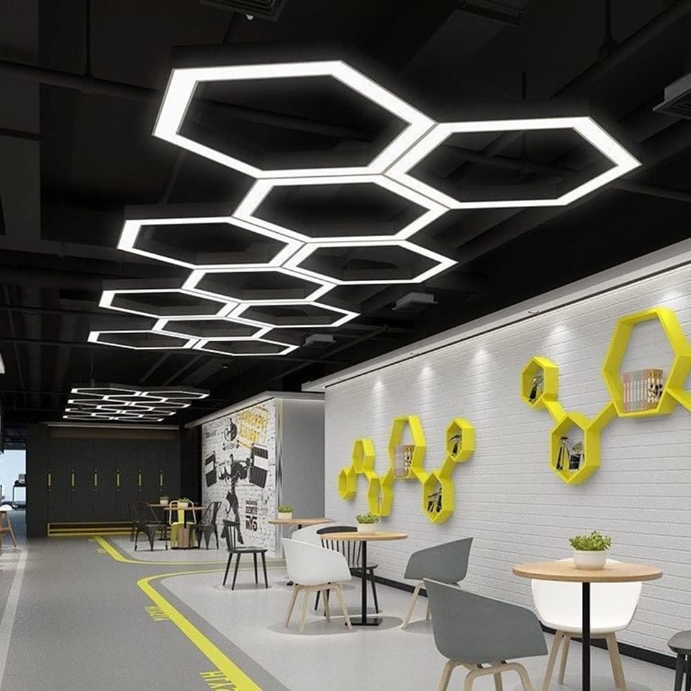 Modern Chandelier Creative Hexagon Acrylic Pendant Light Nordic Minimalist Studio LED Chandelier Modern Wrought Iron Hanging Lamp Fixtures for Clothing Store Restaurant Bars Offices Meeting Room(Black