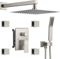 Full Body Rain Shower System with 4 Body Shower Jets & 12' Wall Mount Rainfall Shower Head & Handheld, DASAN Multi Shower Head System Brushed Nickel Rain Shower Faucets sets Combo with Rough-in Valve