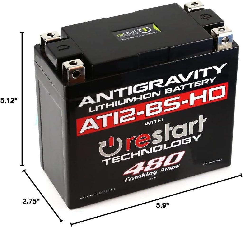 Antigravity AT12-BS-HD Heavy Duty Lithium Motorcycle and Powersport Battery with Built-In Jump Starting 12V 8Ah, ATV, Quad UTV, Scooter, Lawn Mower, Generator Battery - Ducati, Yamaha, Kawasaki