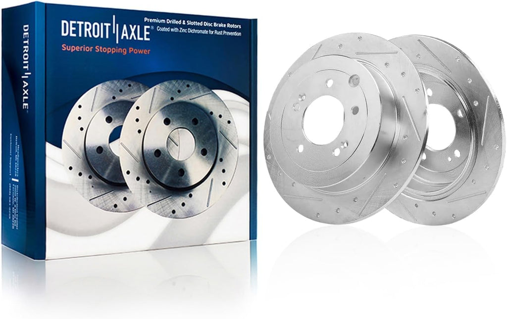 Detroit Axle - Rear Brake Kit for 2016-2021 Hyundai Tucson, 2017-2022 Sportage, 11.89' inch Drilled Slotted Disc Brake Rotors Ceramic Brakes Pads 2018 2019 2020 Replacement