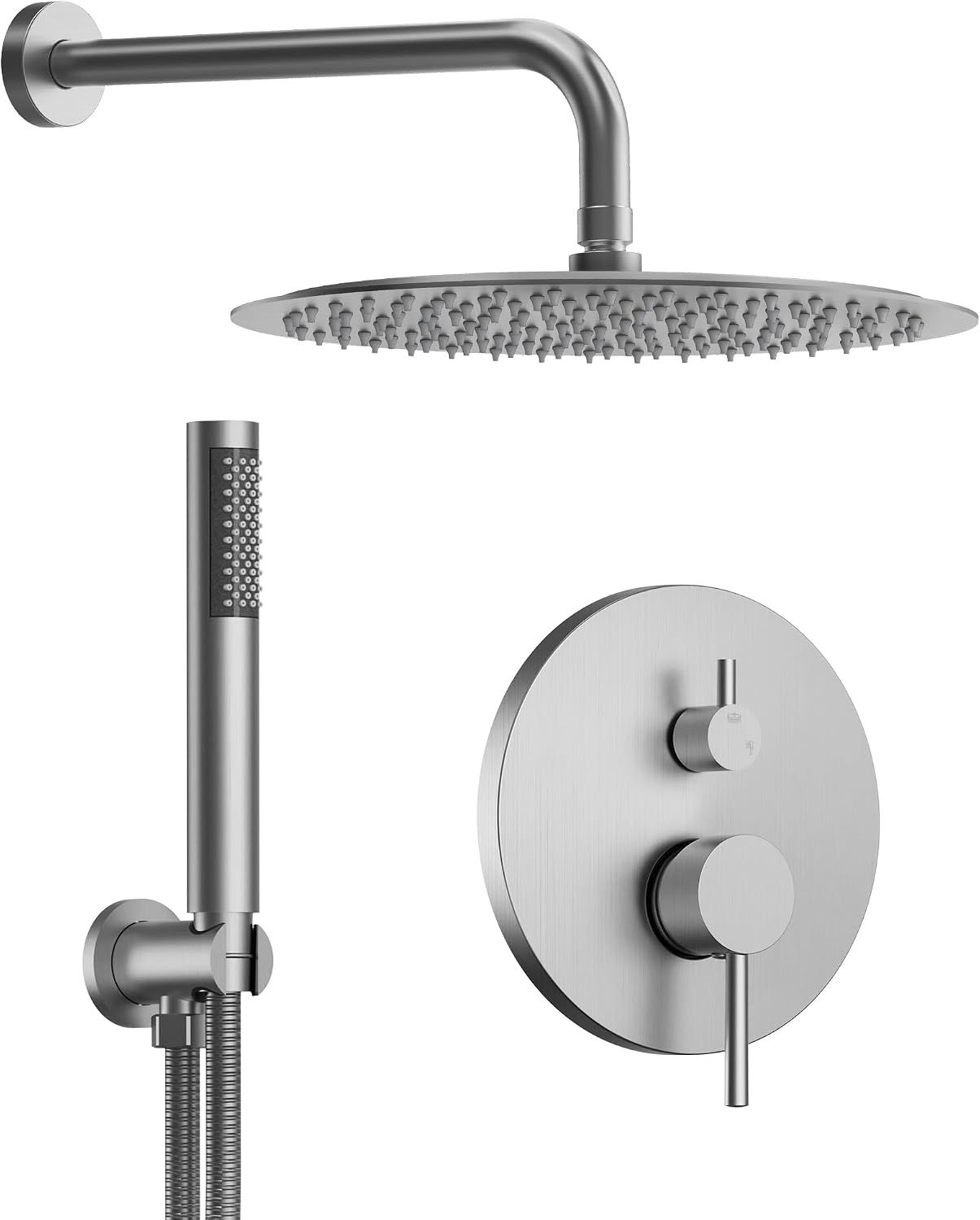 10 Inch Round Shower Faucet Set, High Pressure Rainfall Shower Head and Handheld Sprayer Combo, Brushed Nickel