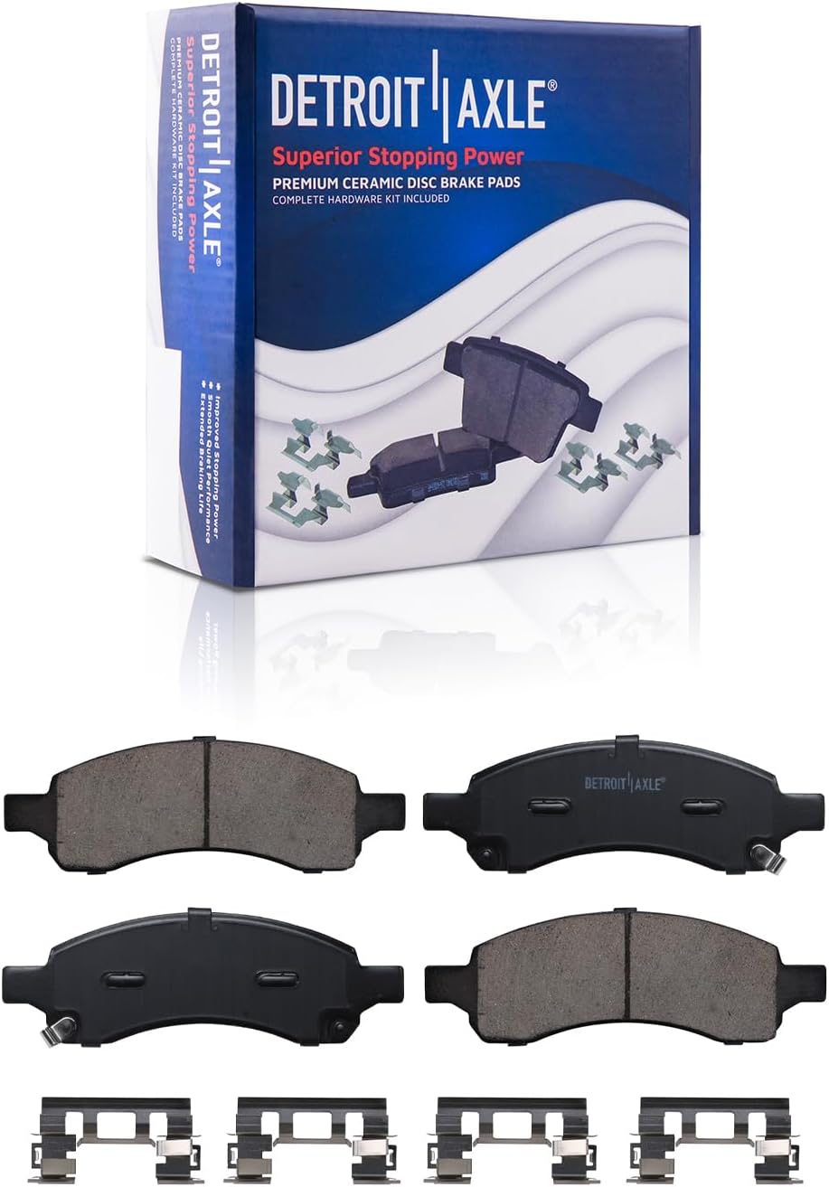 Detroit Axle - Brake Kit for Chevy Trailblazer EXT SSR Buick Rainier GMC Envoy XL Saab 9-7X, Drilled & Slotted Brakes Rotors Ceramic Brake Pads Replacement: 12.80' inch Front and Rear Rotor