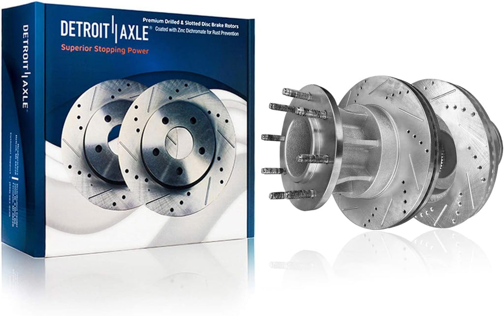 Detroit Axle - Brake Kit for 2013-2022 Ford F-350 Super Duty Rear Wheel Drive [DRW] Drilled Slotted Disc Brake Rotors Brakes Pads: 14.29' inch Front & Rear Rotors