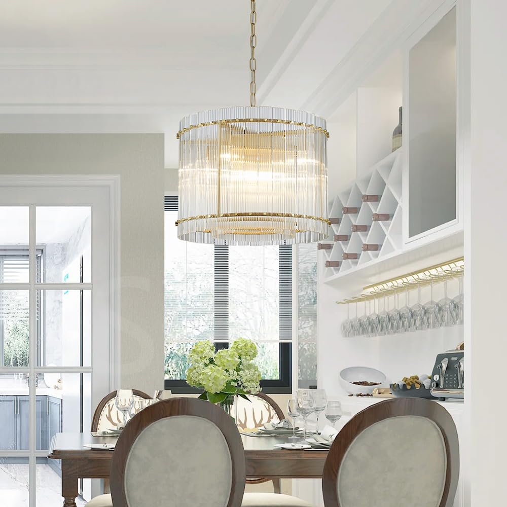 Saint Mossi 22045 Pendant Chandeliers, Mid-Modern Modern Design, Perfect for Living Space, 8 x E12 Sockets, D19'' x H14'', Adjustable Max Height 78', Glass Shade & Gold Finish Metal Frame