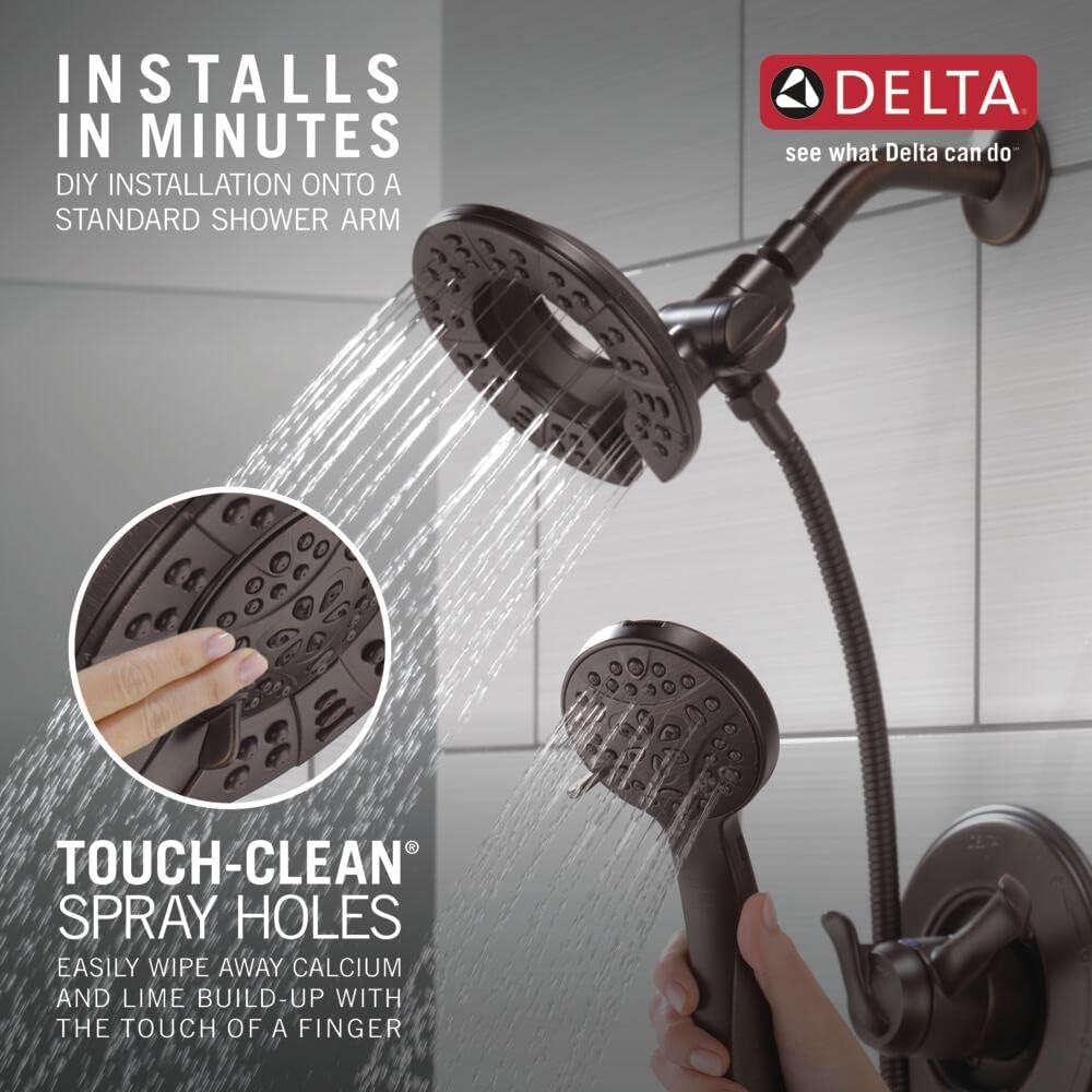 Delta 4-Setting In2ition 2-in-1 Dual Shower Head with HandHeld Spray, Venetian Bronze Detachable Shower Head with Hose, Showerhead, 1.75 GPM Flow Rate, Venetian Bronze 58499-RB