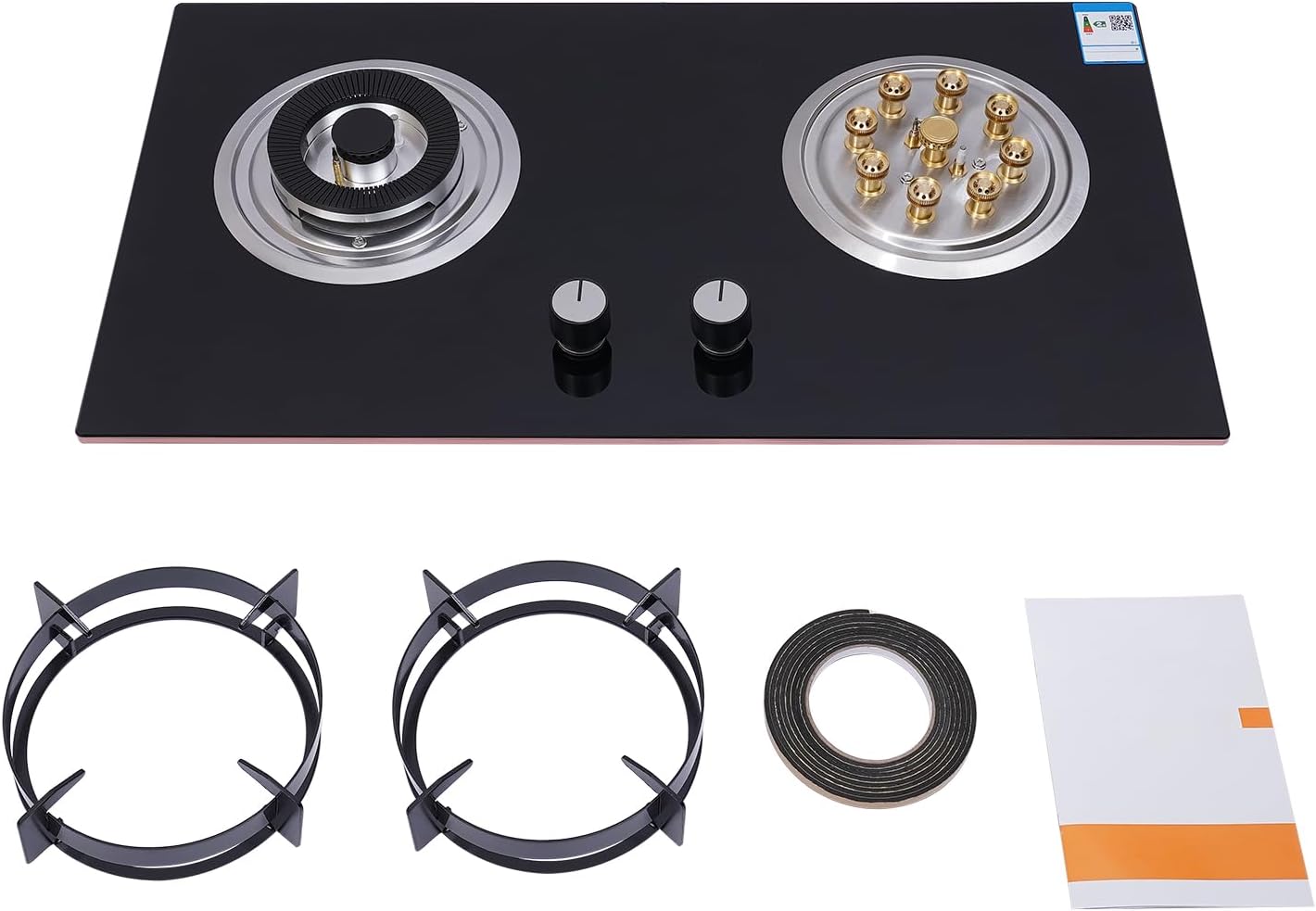 2 Burner Propane Gas Cooktop, Embedded Stainless Steel Gas Stove Top LNG Dual Fuel Countertop Gas Stove, Electronic Pulse Ignition for Apartments Home Kitchen