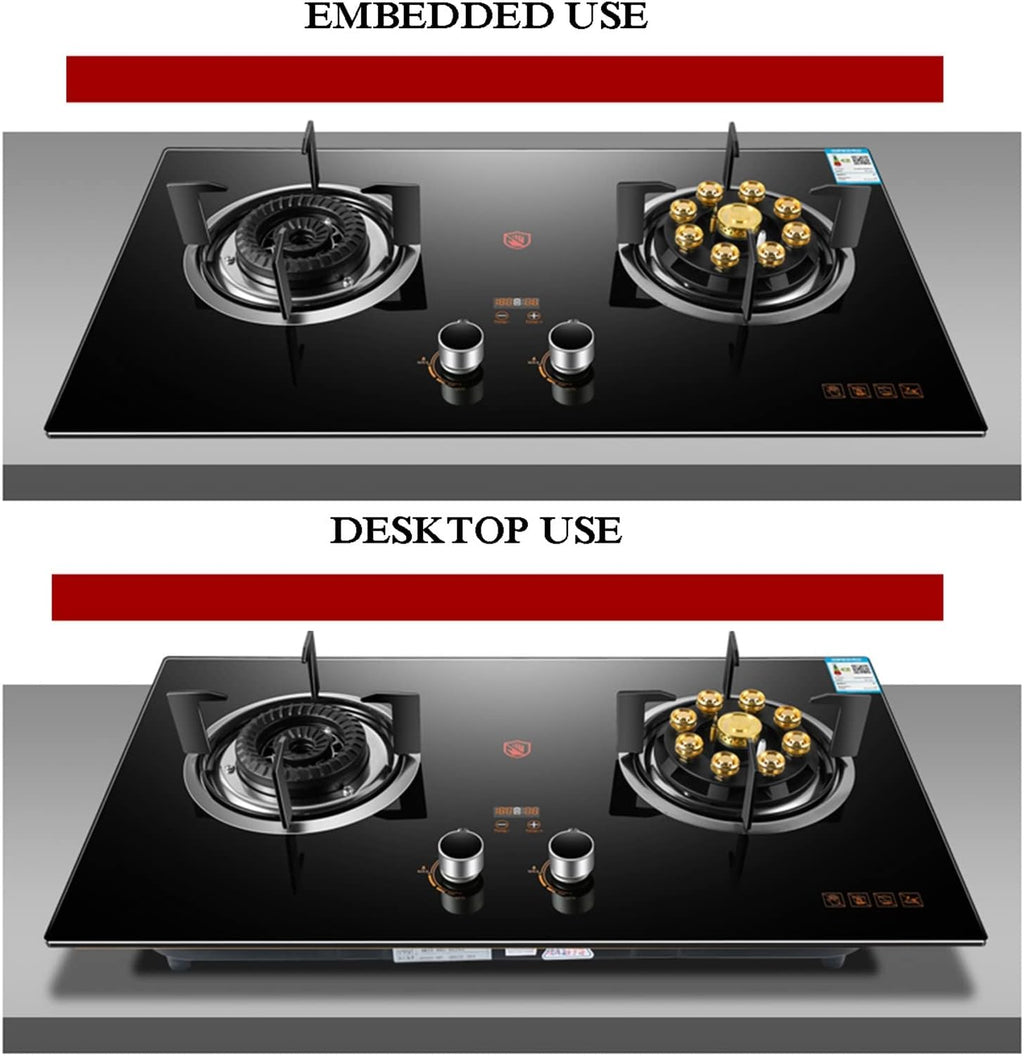 Gas Stove 73CM, Built-in Gas Stove with 2 Burners, Timer (Independent On Both Sides), Accidental Flameout Protection Device, Suitable for Natural Gas/liquefied Petroleum Gas (Size : LPG)