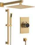 10' Shower Faucet Set with Valve, Wall Mounted Shower Head with High Pressure Handheld Sprayer & Slide Bar, Brushed Gold