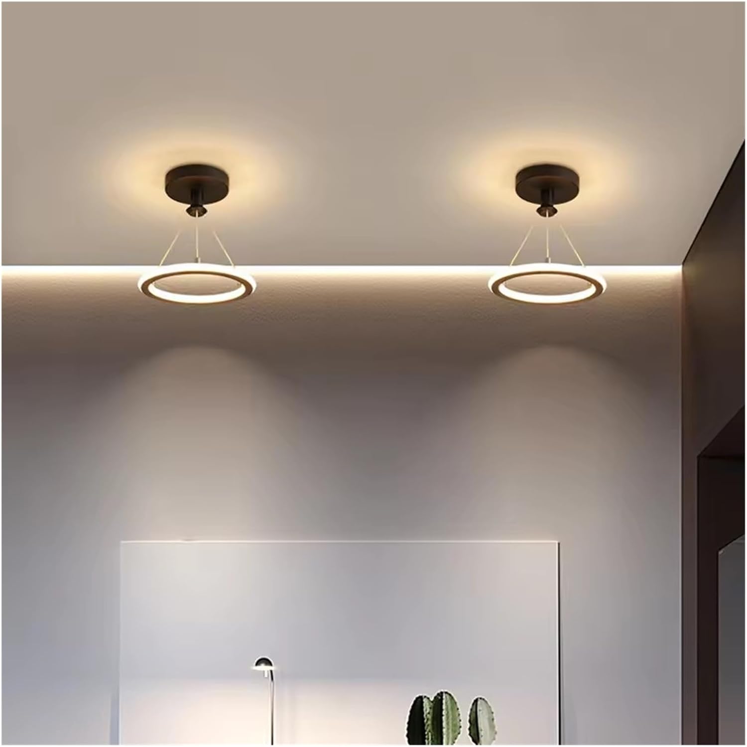 Modern LED Chandelier Lights Energy Saving Wrought Iron Chandelier Circle Ceiling Hanging Lamp Kitchen Bedroom Lighting Fixture(Black)