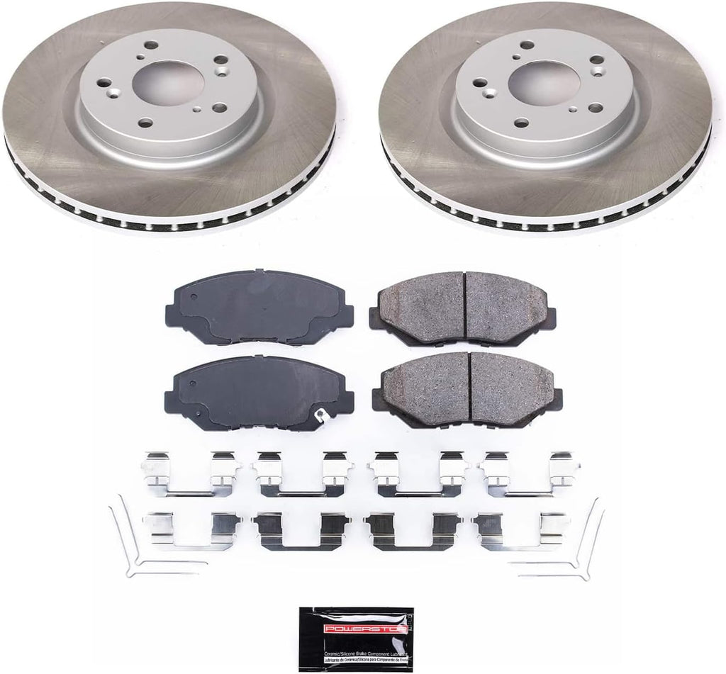 PowerStop Front Brake Kit for Honda CR-V 2012-16 - Ceramic Brake Pads + Semi Coated Rotors Replacement, SC6488