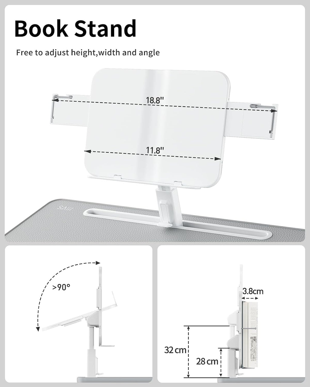 SAIJI Laptop Desk for Bed [Premium XXL Extra Large] with Upgraded Height Angle Adjustable Book Stand,Multi-Purpose Lapdesk Bed Tray Desk for Working Writing Reading Drawing (Grey)