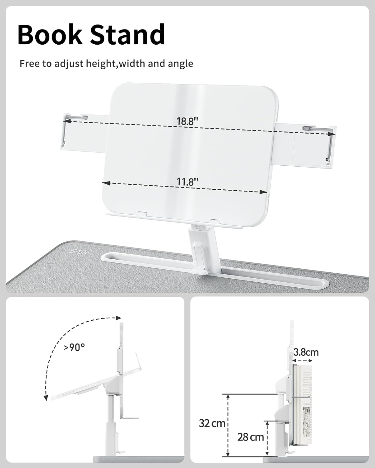 SAIJI Laptop Desk for Bed [Premium XXL Extra Large] with Upgraded Height Angle Adjustable Book Stand,Multi-Purpose Lapdesk Bed Tray Desk for Working Writing Reading Drawing (Grey)