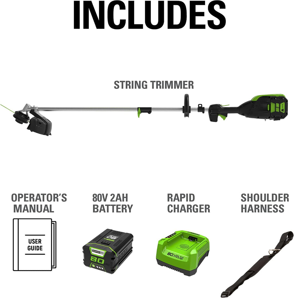 Greenworks Pro 80V 16 inch Cordless String Trimmer (Attachment Capable), 2Ah Battery and Charger Included GST80321