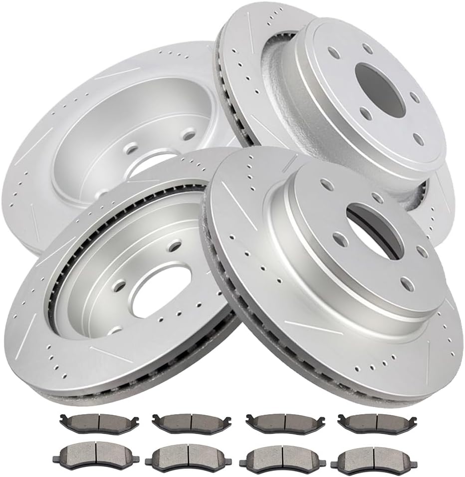SCITOO (Front 336 mm Rear 352 mm) Brake Rotors (5 Lugs) and Pads Kits Fit For Chrysler Aspen 2007-2009,For Dodge For Durango 2007-2009,For Dodge Ram 1500 2006-2010,For Ram 1500 2011-2018