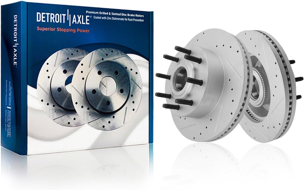 Detroit Axle - RWD Brake Kit for 2012-2022 Ford F-250 Super Duty 2013-2022 F-350 Super Duty [SRW] Drilled and Slotted Disc Brake Rotors Ceramic Brakes Pads Replacement: 14.29 inch Front and Rear Rotor