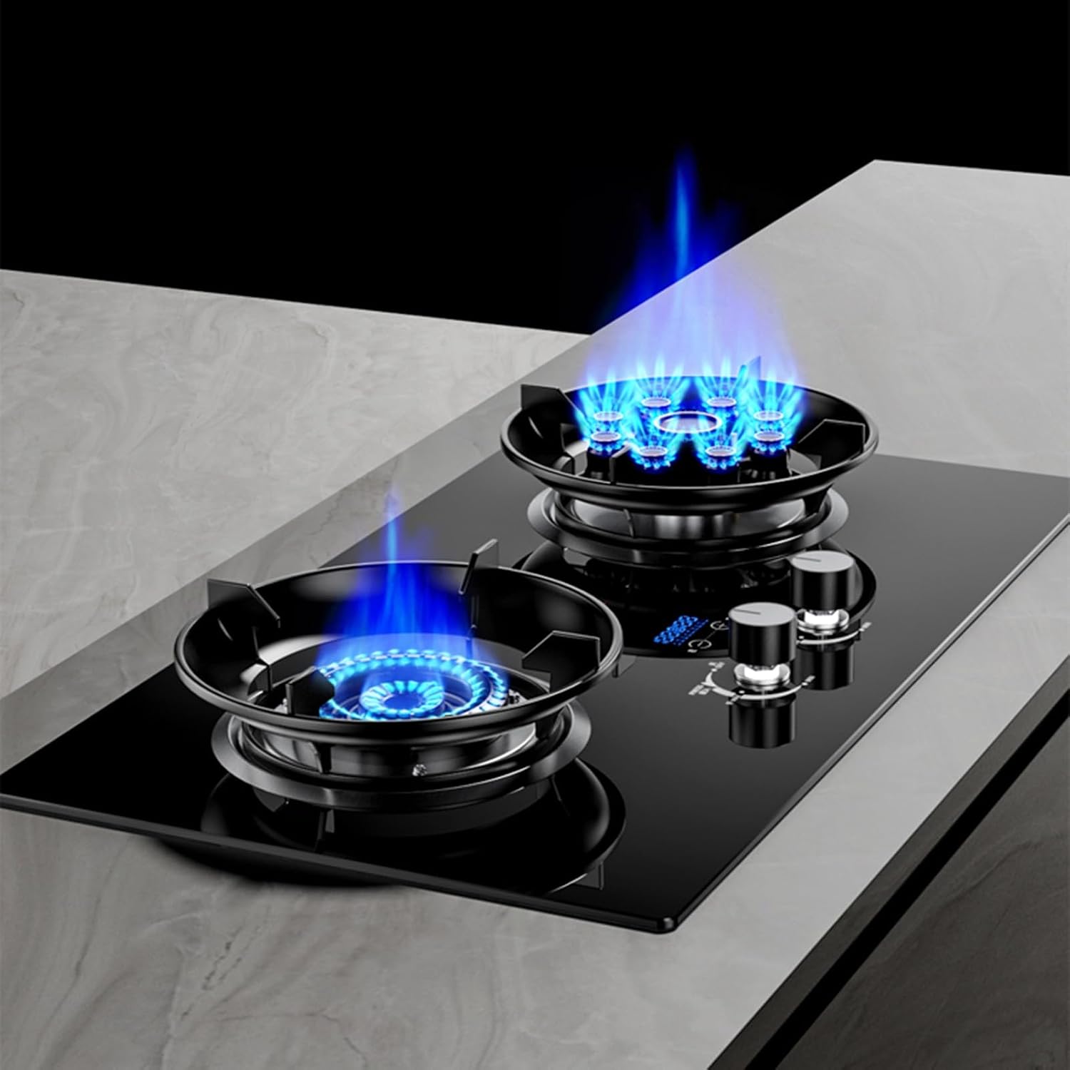 Gas Stove,Built-in Gas Stove with 2 Burners,5.2KW Nine-Cavity High-fire Timer,Gas/LP Gas Conversion Stove,with Flameout Protection,for Home Kitchen(LPG)