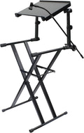 Black Two Tier X-Stand with Mic Boom and Top Shelf