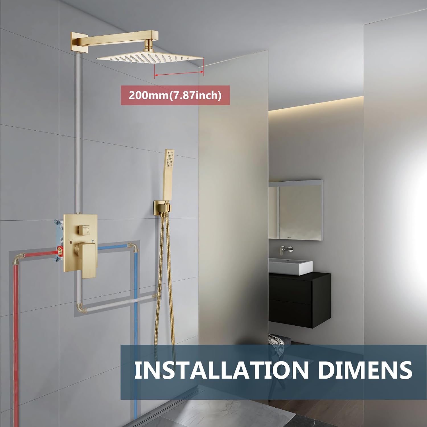 Aolemi Shower Faucet Set Rain Shower System with Handheld Spray Bathroom Shower Combo Rough-in Valve and Shower Trim Kit Included Brushed Gold 8 Inch Wall Mount Shower Head